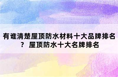 有谁清楚屋顶防水材料十大品牌排名？ 屋顶防水十大名牌排名